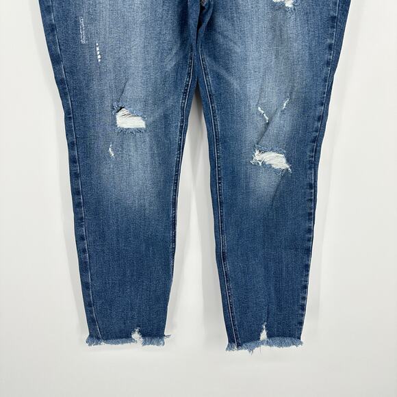 High Rise Frayed Raw Hem Ankle Distressed Skinny Jeans Blue Stretch Plus Size 3X - Picture 4 of 13
